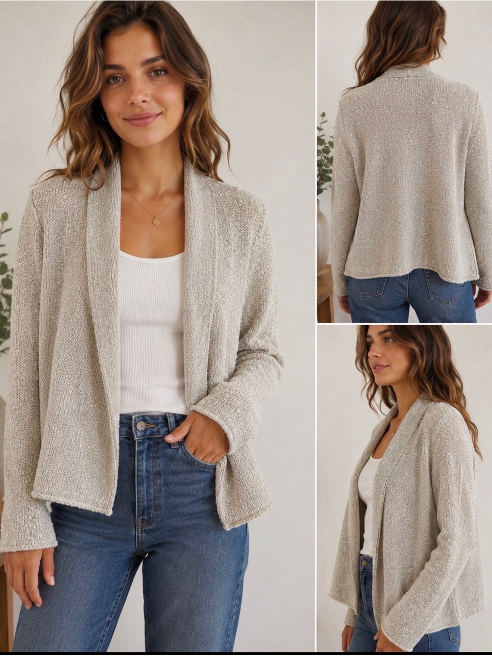Eileen Fisher Open-Front Cardigan in Light Beige
